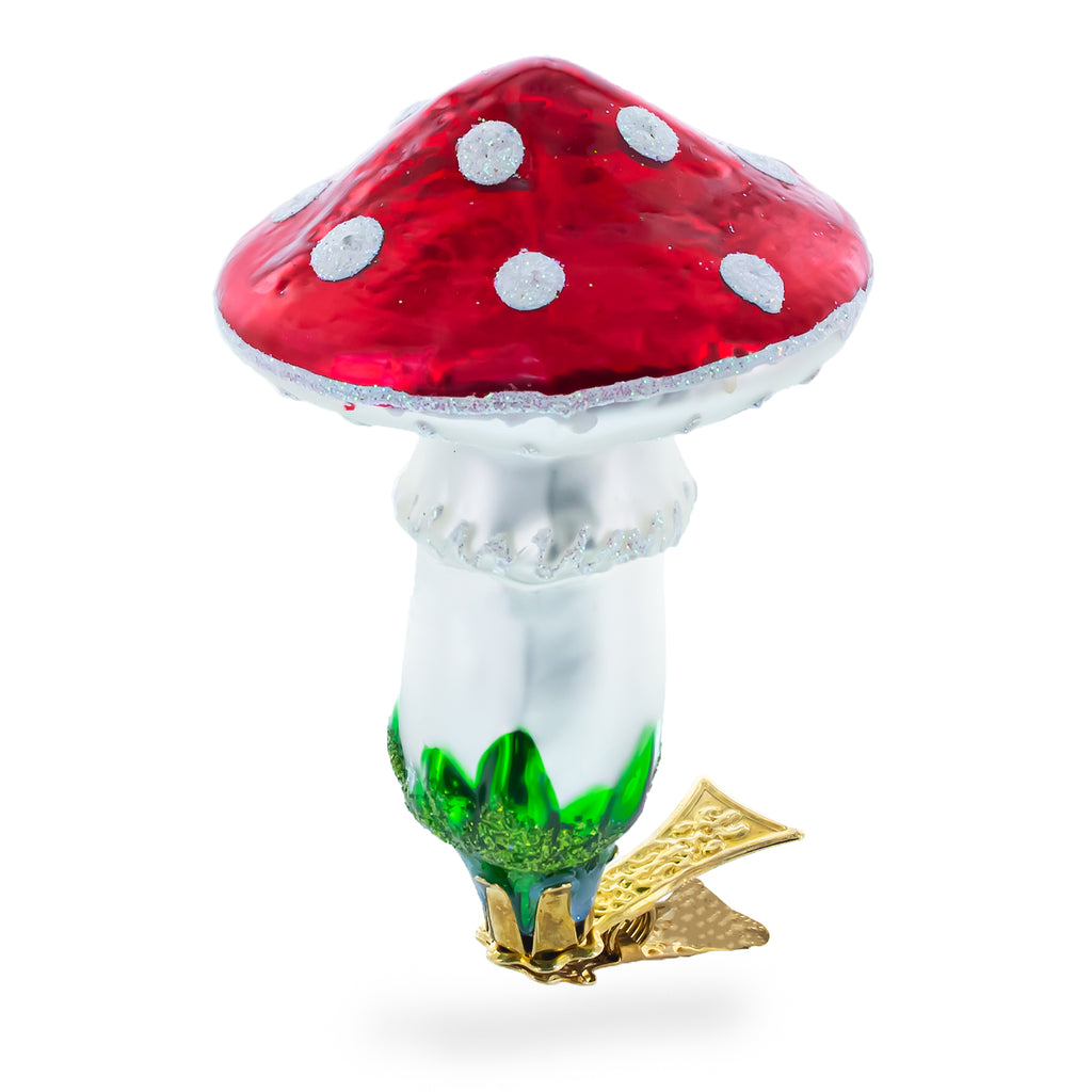 Mushroom Clip on Glass Ornaments in White color Figurine