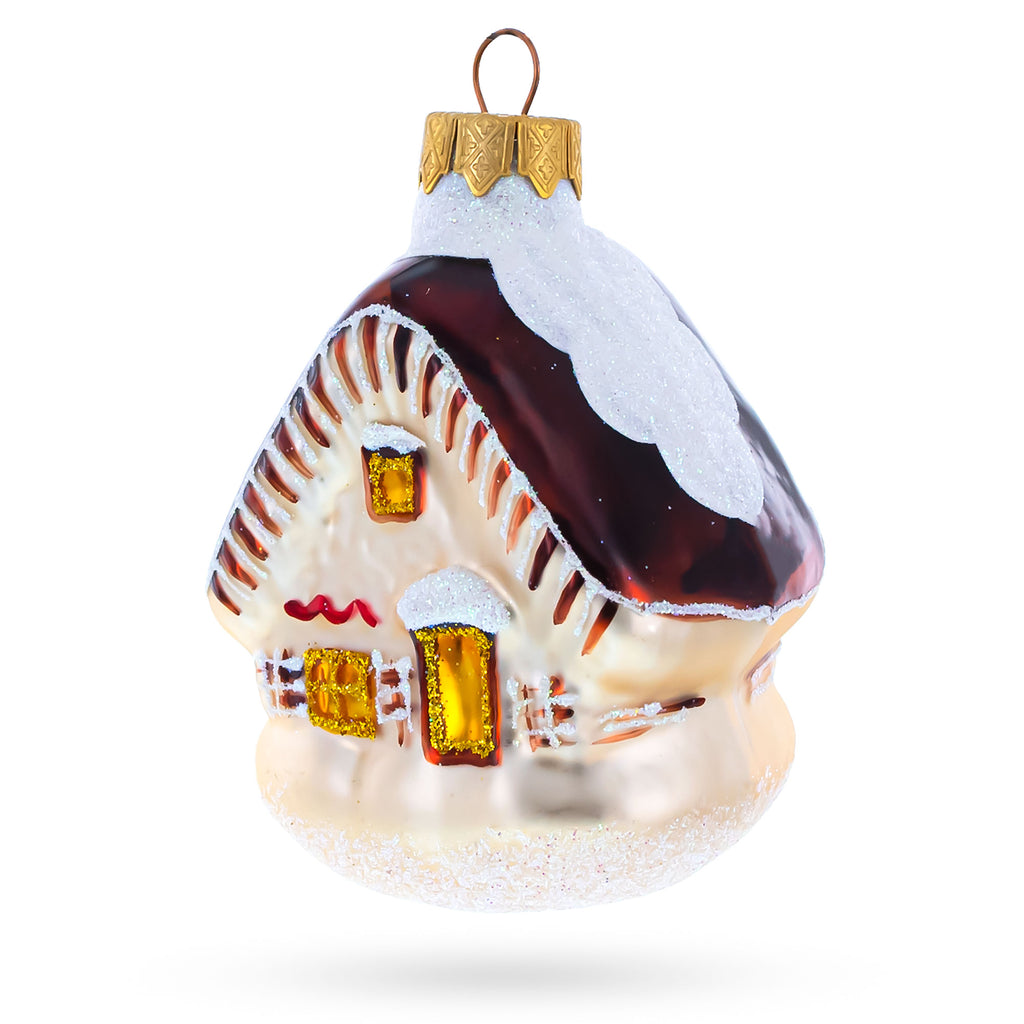 Snow-Covered Cozy House Glass Christmas Ornaments in Multi color,  shape