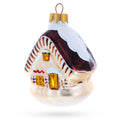 House with Snow-Covered Roof Glass Christmas Ornaments in Pink color Figurine