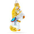 Circus Horse with Blue Saddle Glass Christmas Ornament in Yellow color Figurine