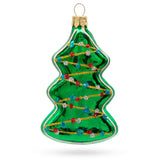 Garland-Decorated Tree Glass Christmas Ornament in Green color Triangle