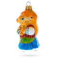 Fox in Folk Embroidered Costume Glass Christmas Ornament in Orange color Figurine