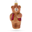 Teddy Bear Wearing Red Jacket Glass Christmas Ornament in Brown color