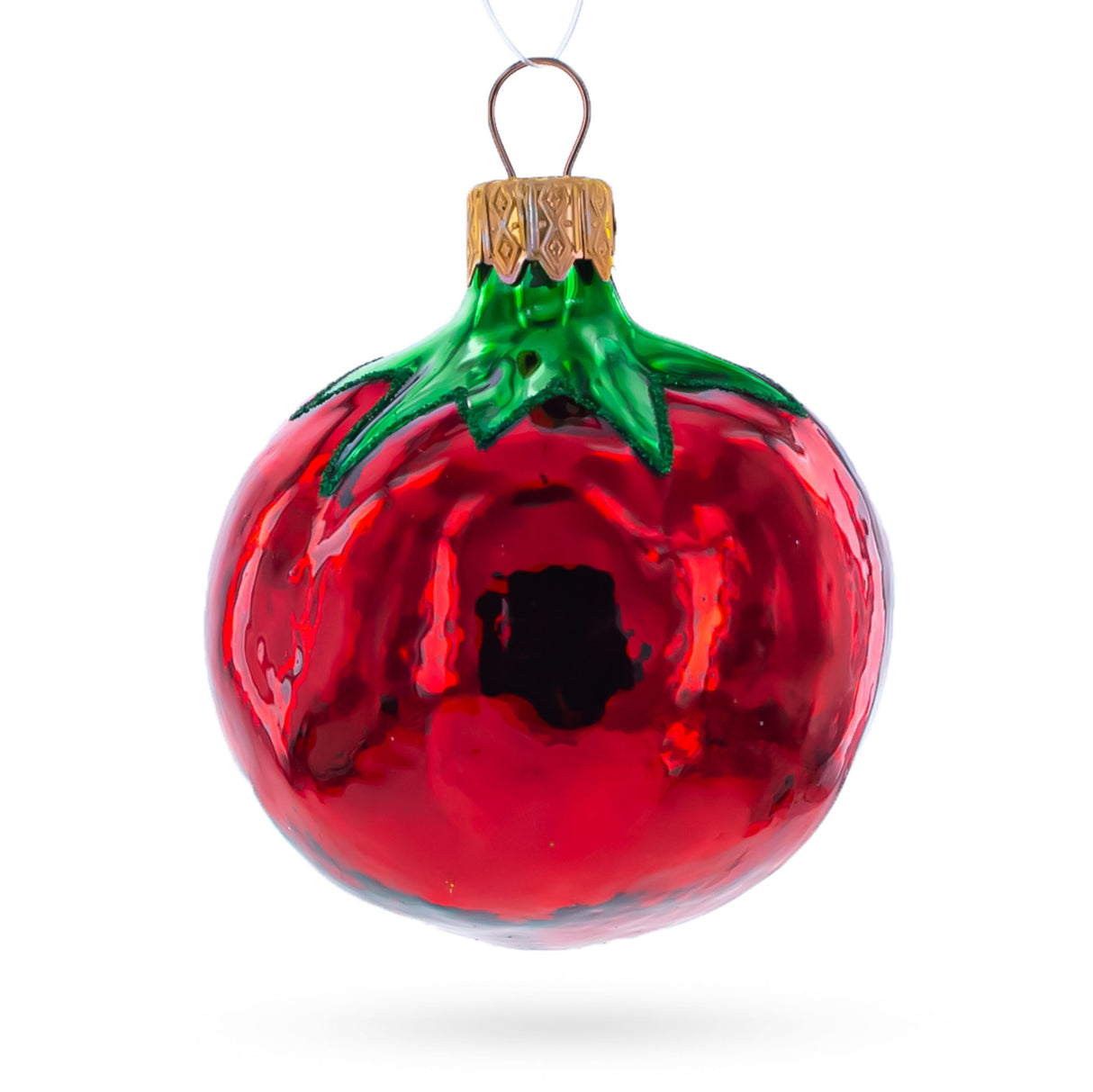 Glittered Shiny Tomato Glass Christmas Ornament in Red color, Round shape