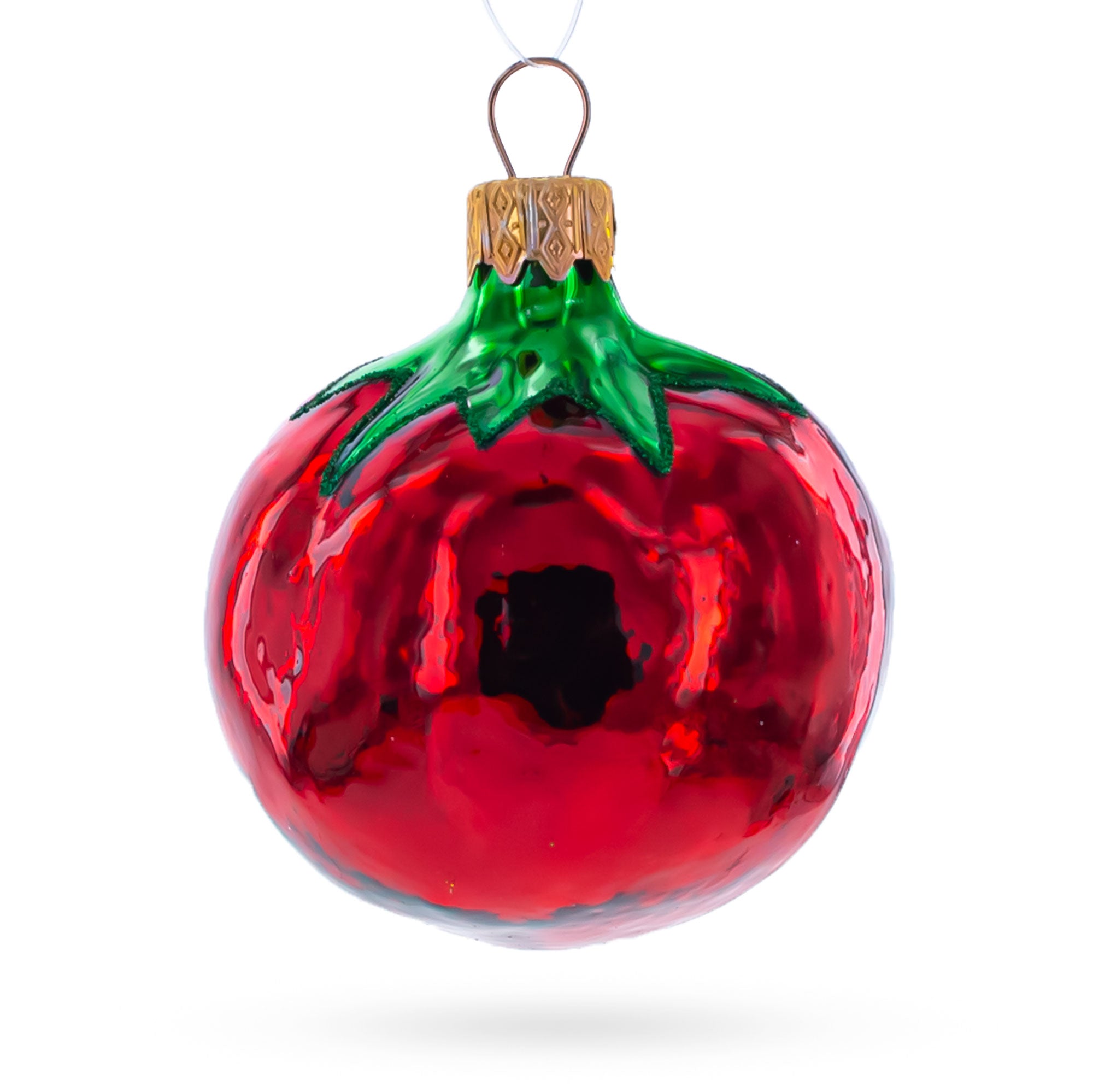 Glossy Red Tomato Mini Glass Christmas Ornament 2.8 Inches in Red color Figurine