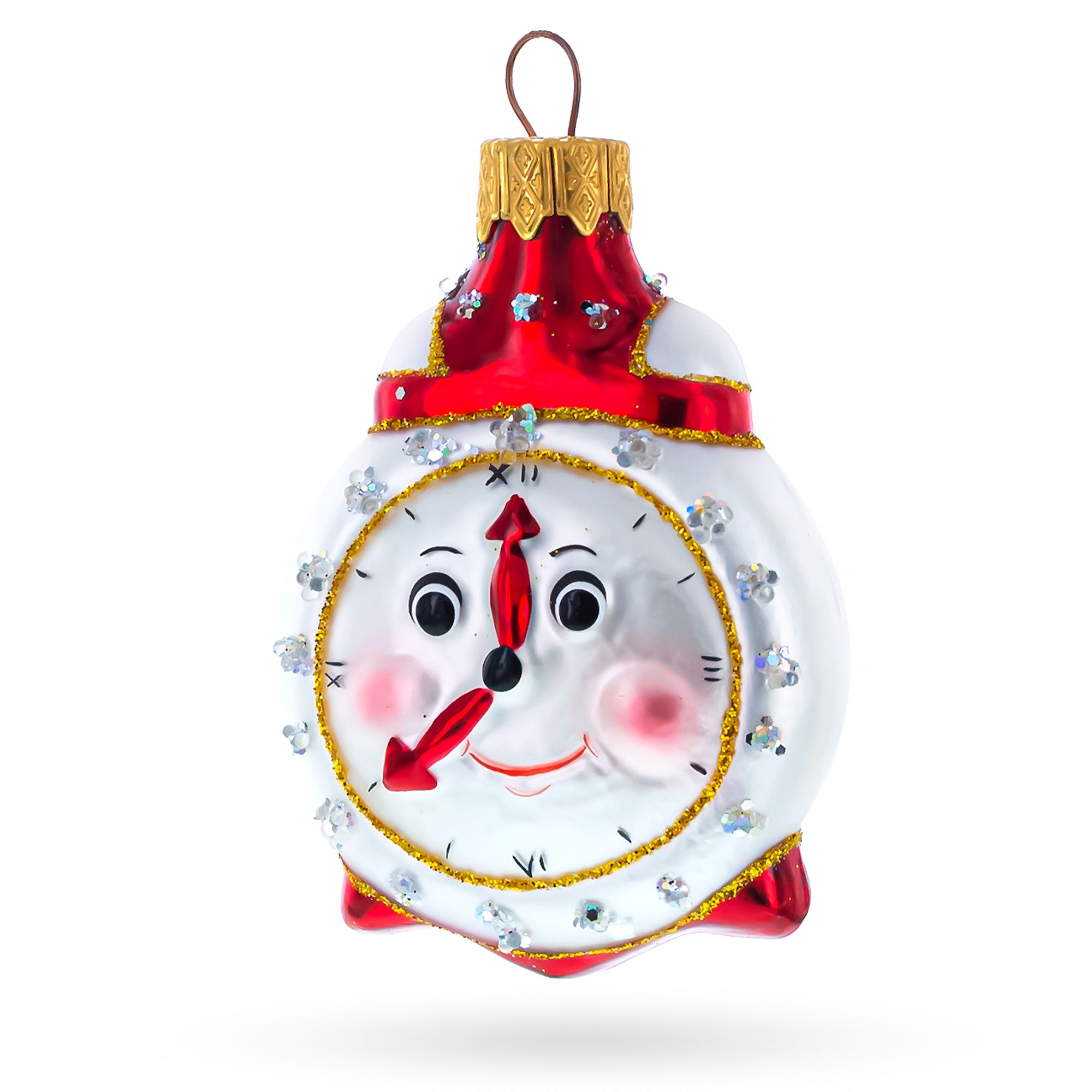 Smiling Face Alarm Clock Christmas Ornament in White color Figurine