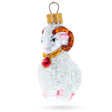 Ram with Bell Glass Christmas Ornament in White color,  shape