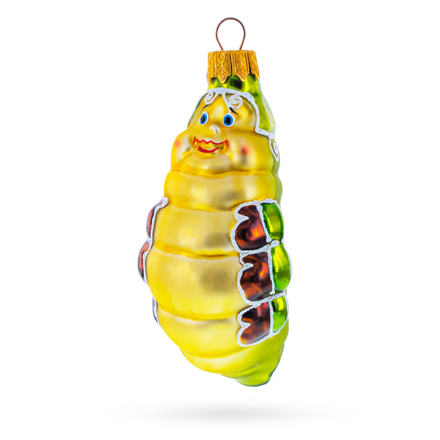 Orange Caterpillar Glass Christmas Ornament in Yellow color
