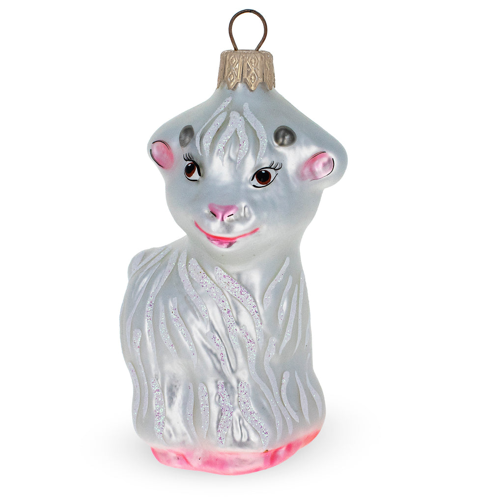 Glass Goat Baby Glass Christmas Ornament in White color