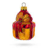 Orange Gift Box with Bow Glass Christmas Ornament in Red color,  shape