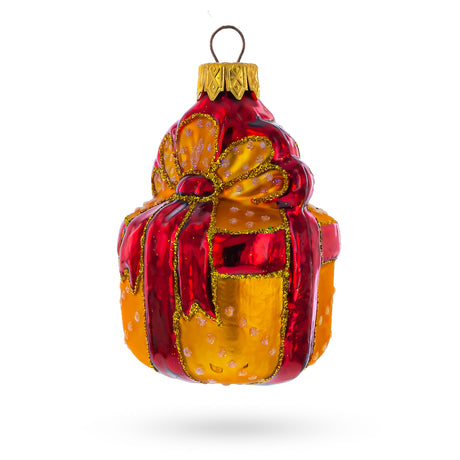 Orange Gift Box with Bow Glass Christmas Ornament in Red color