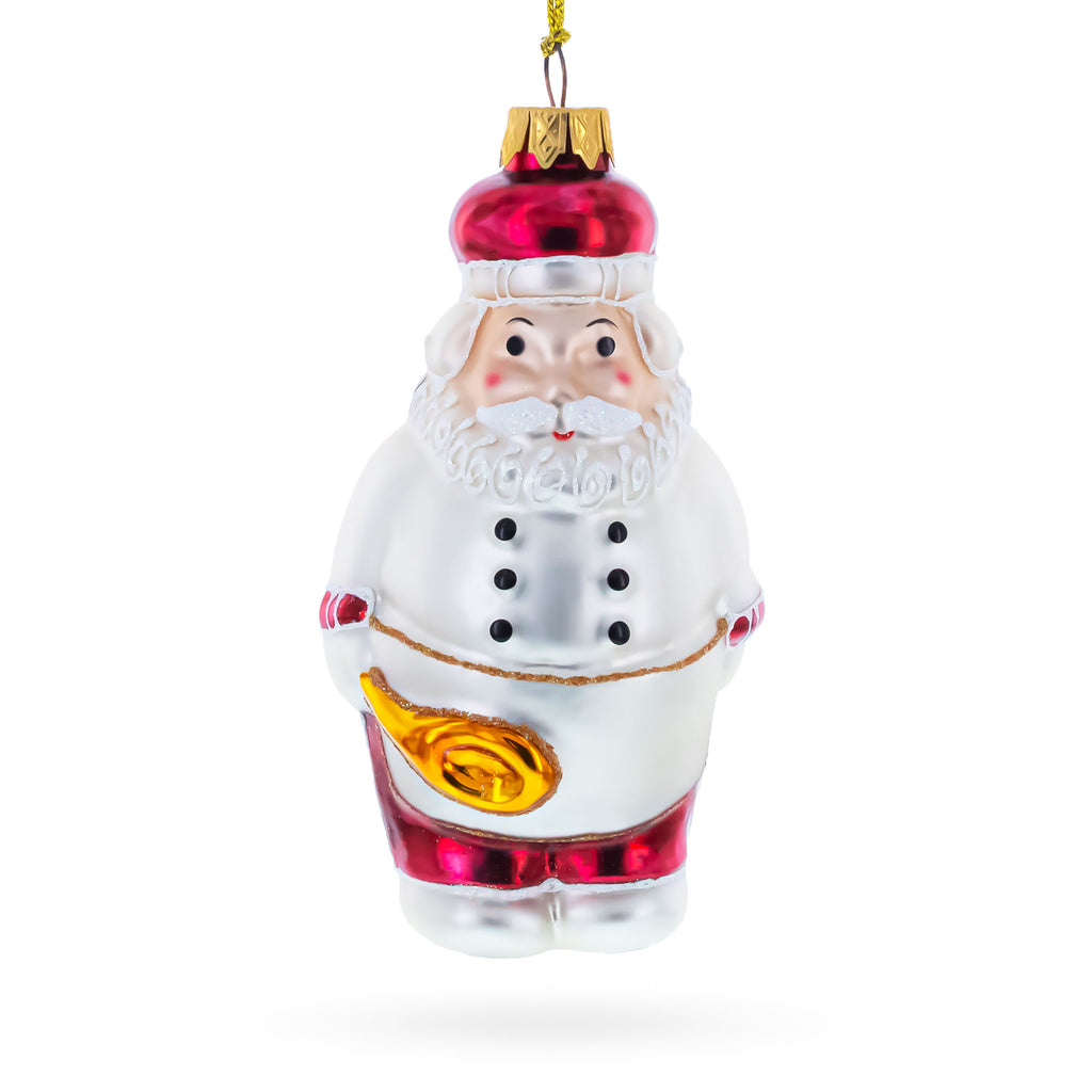 Santa the Cook Glass Christmas Ornament in White color Figurine