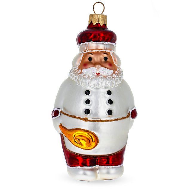 Santa the Cook Glass Christmas Ornament in White color,  shape