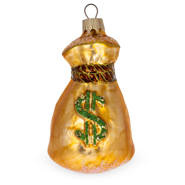 Glass Bag of Money Prosperous and Wealth-Themed Glass Christmas Ornament in Gold color