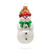 Snowman with Green Scarf Glass Christmas Ornament in Multi color,  shape