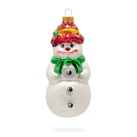 Glass Snowman with Green Scarf Glass Christmas Ornament in Multi color
