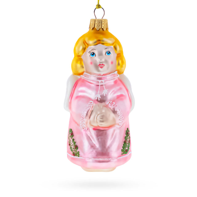 Angel in Pink Dress Glass Christmas Ornament in  color