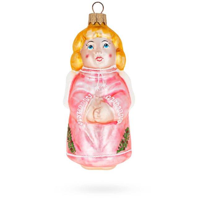 Glass Angel in Pink Dress Glass Christmas Ornament in Pink color