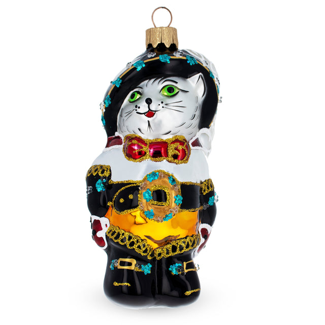 Puss in Boots Glass Christmas Ornament in Black color,  shape
