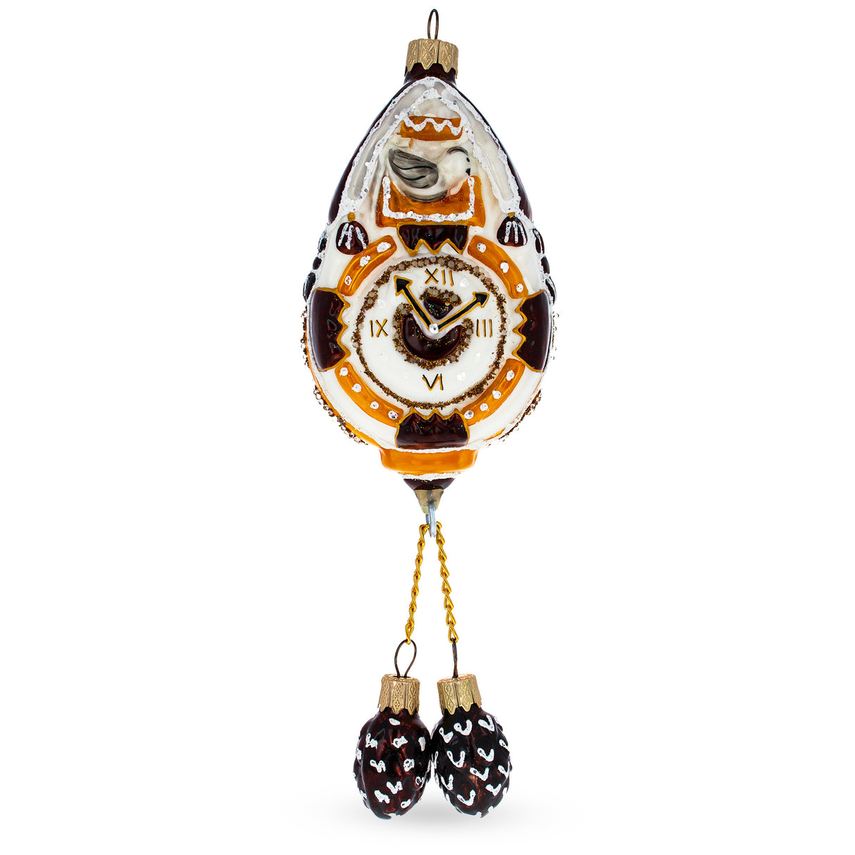 Glass Traditional German Cuckoo Clock Glass Christmas Ornament in Orange color
