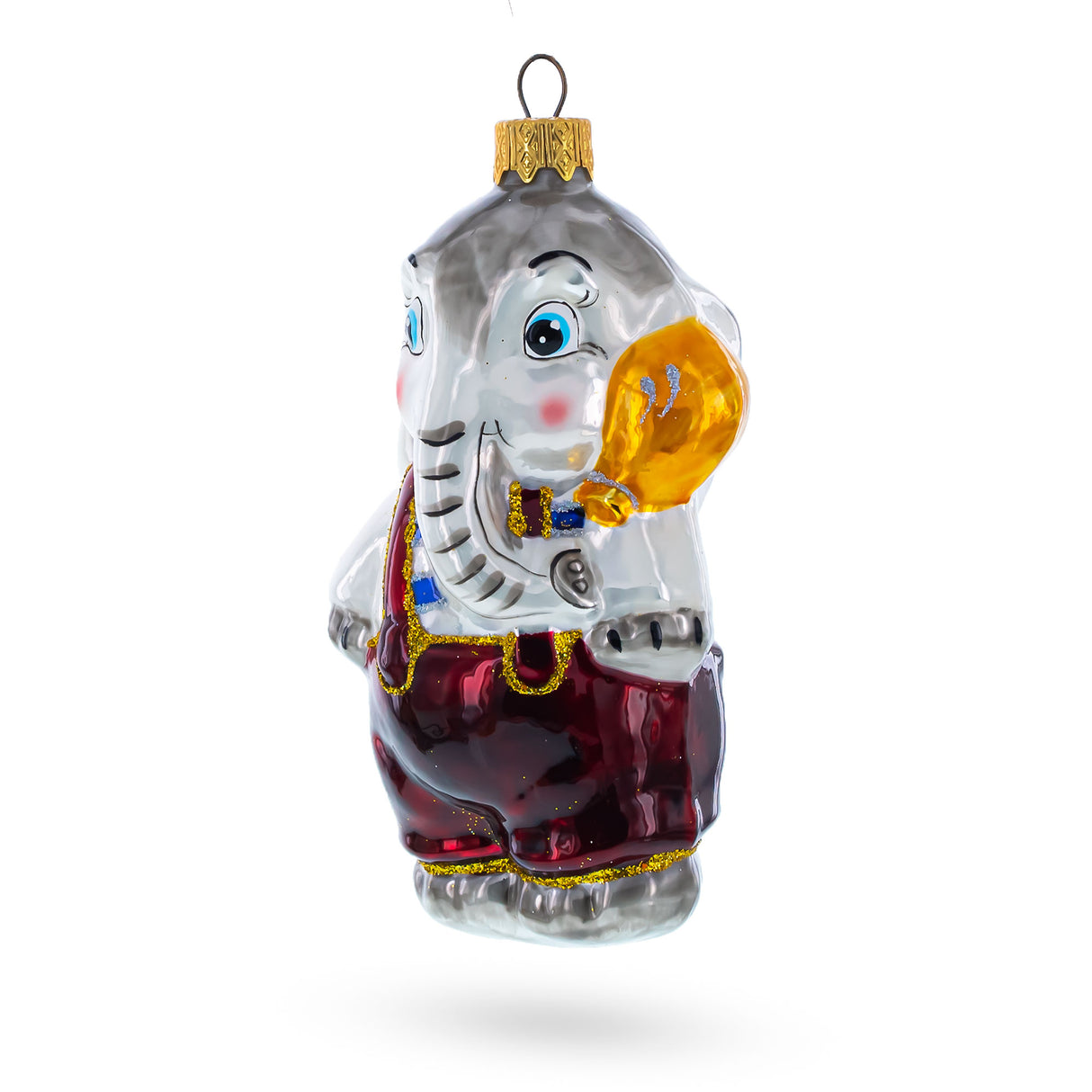 Baby Elephant Wearing Pants Glass Christmas Ornament in Red color,  shape