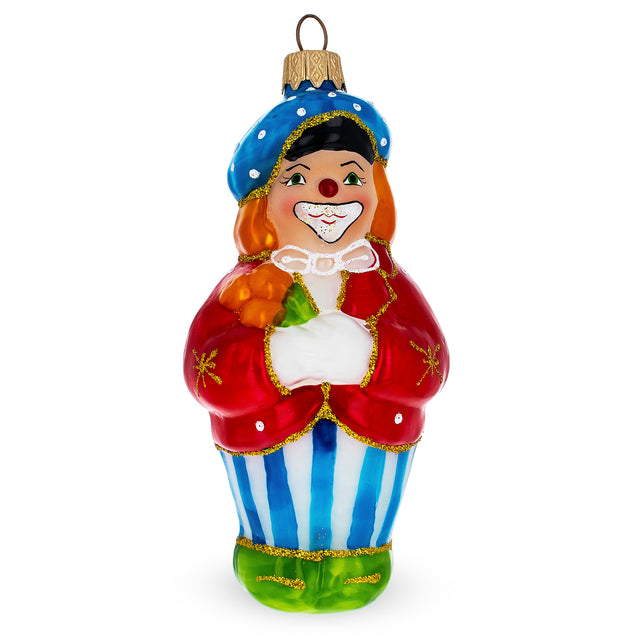 Clown in Red Jacket Glass Christmas Ornament in Red color,  shape