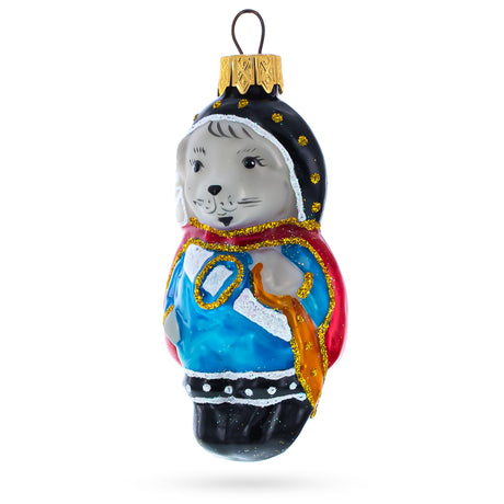 Musketeer Mouse Glass Christmas Ornament in Multi color,  shape