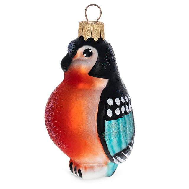 Bullfinch Bird  Glass Christmas Ornament in Multi color,  shape