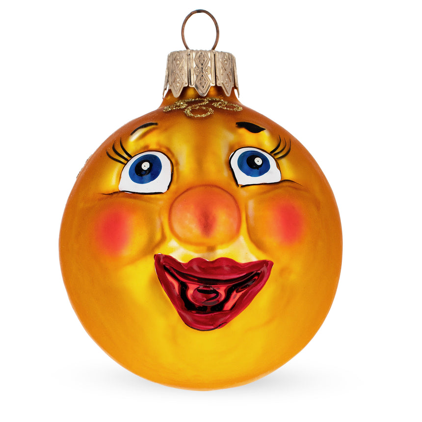 Kolobok, the Folk Tale Hero, Mini Glass Christmas Ornament in Orange color Round