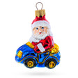 Santa Driving Blue Car Glass Ornaments in Multi color,  shape