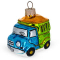 Blue and Green Dump Truck Mini Glass Christmas Ornament in Blue color Figurine