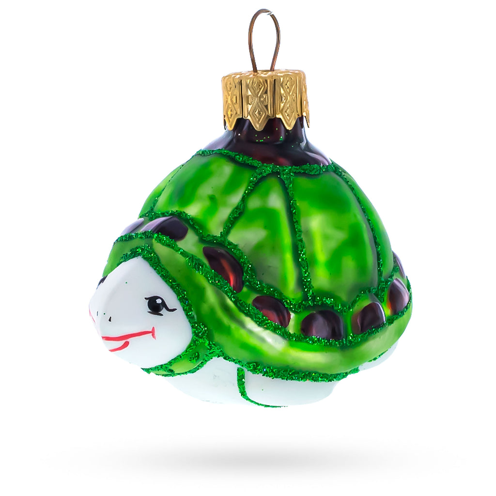 Turtle with Glittered Shell Mini Glass Christmas Ornament in Green color Figurine