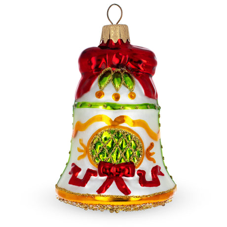 Decorated Bell Glass Christmas Ornament in Red color,  shape