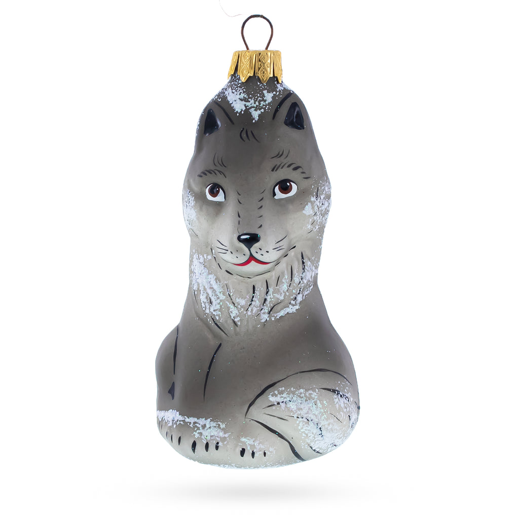 Gray Wolf Glass Christmas Ornament in Gray color Figurine