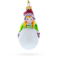 Girl Making a Snowball Glass Christmas Ornament in Green color Figurine