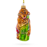Monkey with Wine Bottle Glass Christmas Ornament in Brown color