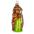 Monkey with Wine Bottle Glass Christmas Ornament in Brown color,  shape