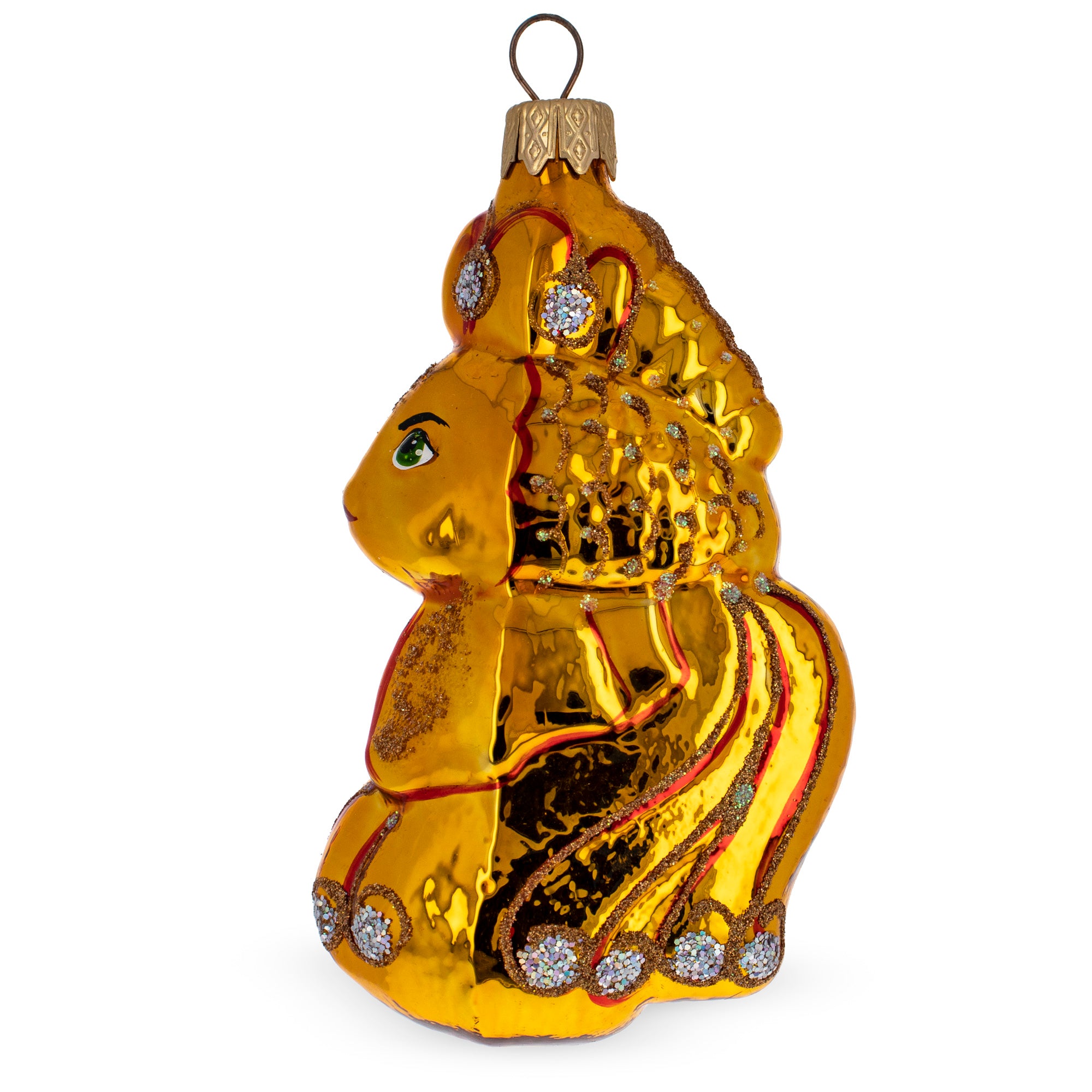 Shiny Goldfish with Scales Glass Christmas Ornament in Gold color Figurine
