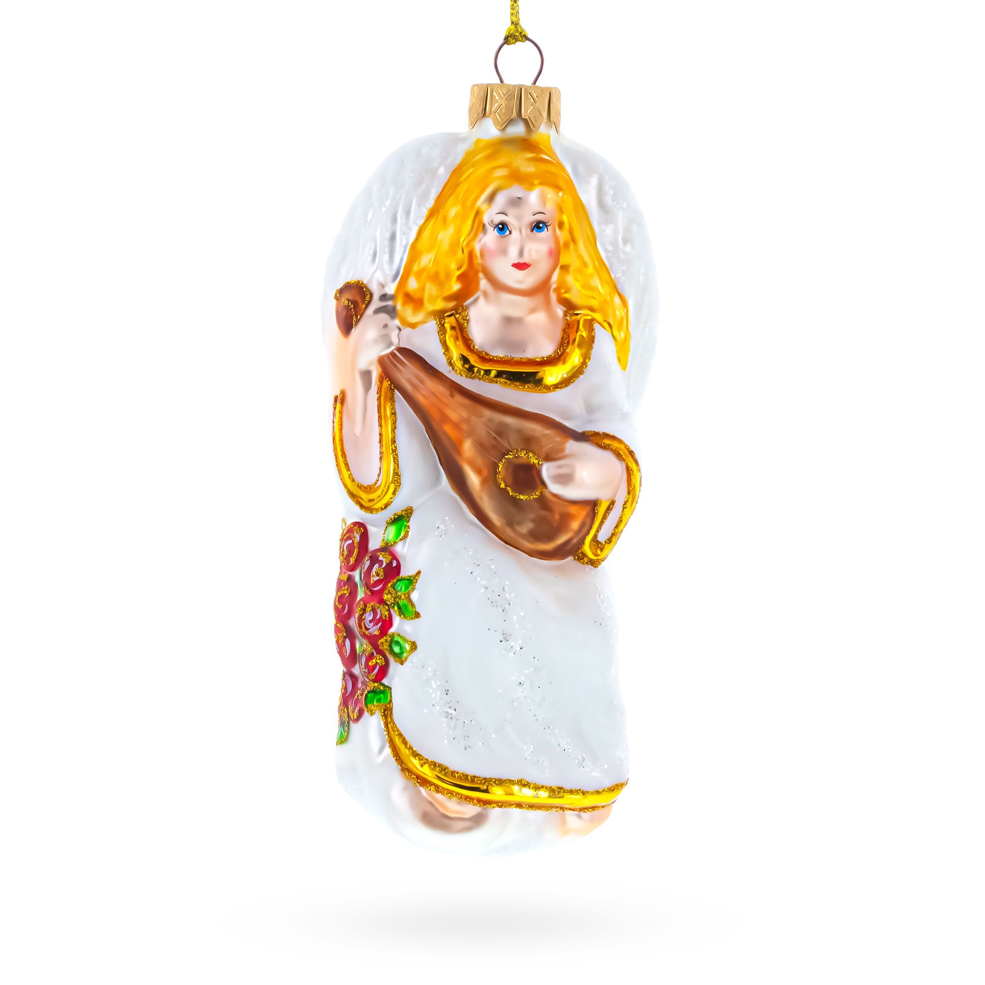 Angel with Lute Glass Christmas Ornament in Multi color Figurine