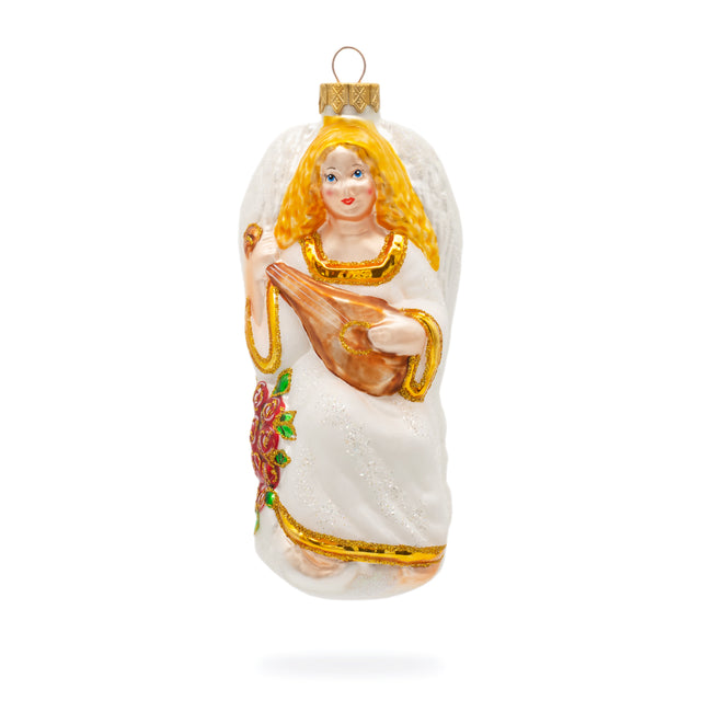 Angel Playing Harp Glass Christmas Ornament in Multi color,  shape