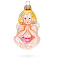 Cherub Angel in Prayer Glass Christmas Ornament in Pink color Figurine