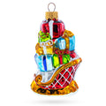 Santa’s Sleigh Full of Gifts Glass Christmas Ornament in Red color Figurine