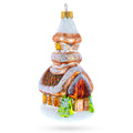 Snowy Cottage Cabin Glass Christmas Ornament in Brown color Figurine