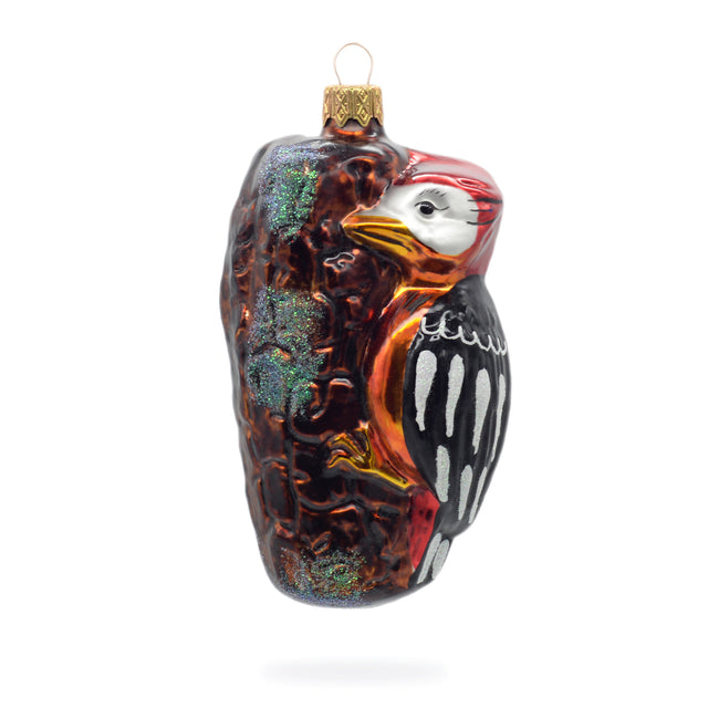 Woodpecker on a Branch Glass Christmas Ornament in Multi color