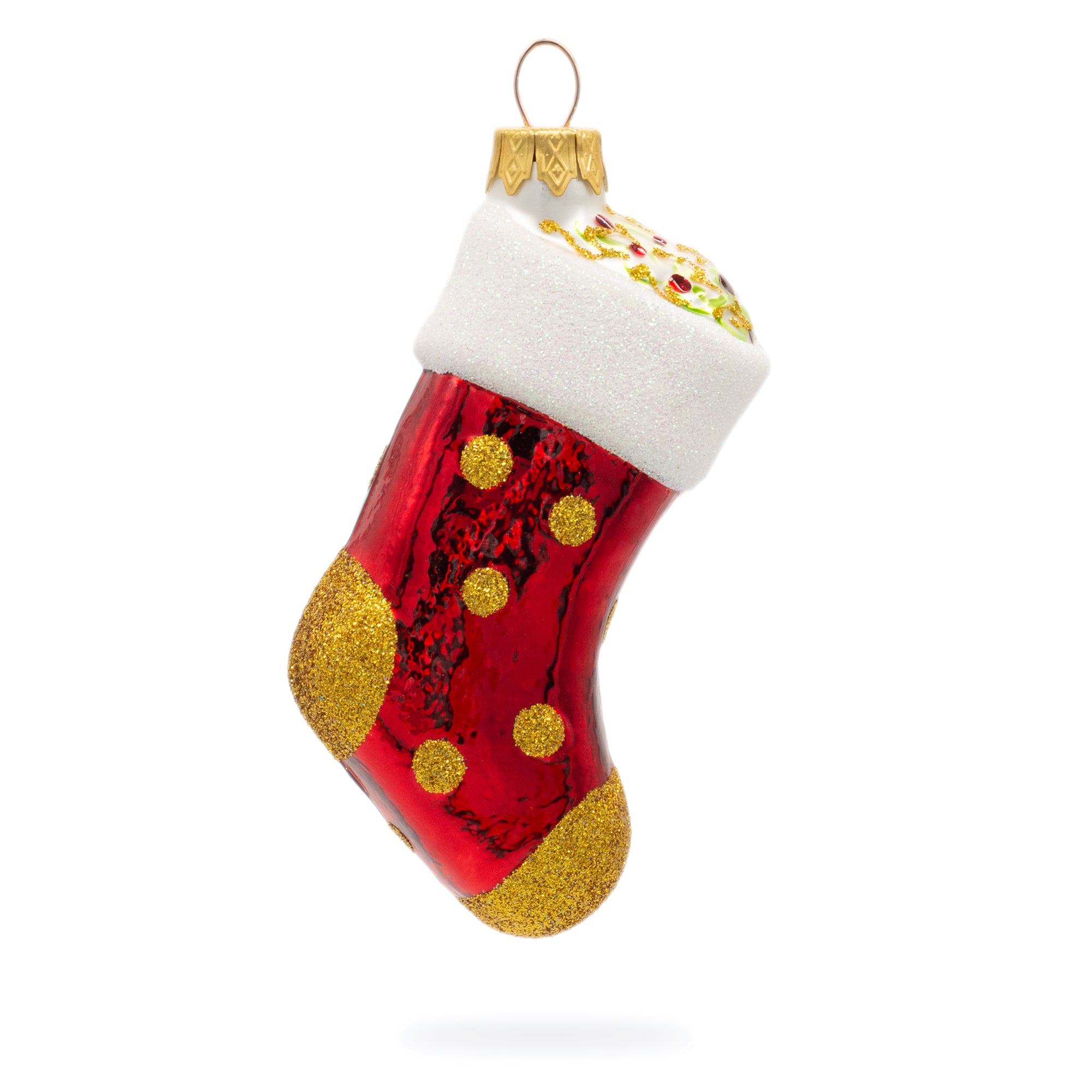Shiny Polka Dot Decorated Stocking Glass Christmas Ornament in Multi color Figurine