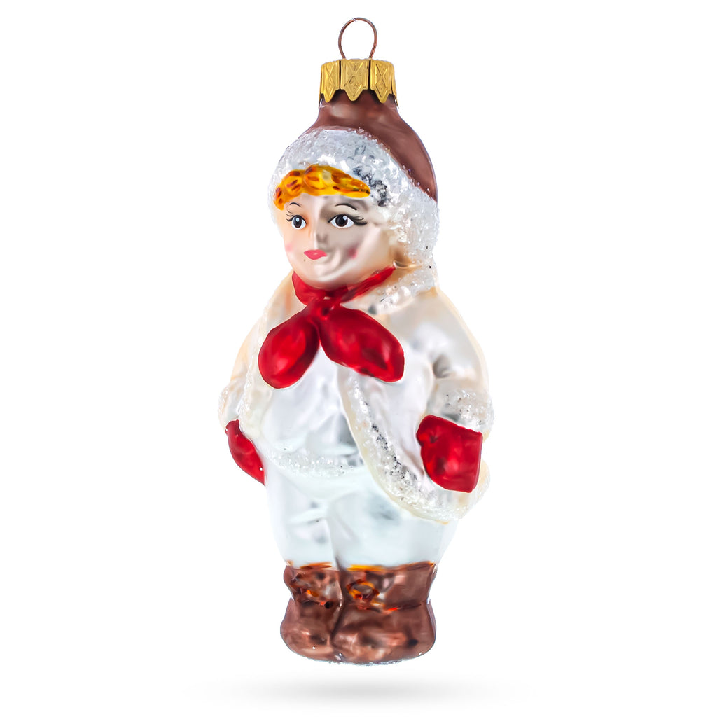 Boy Wearing Vintage Style Costume Glass Ornament in White color Figurine