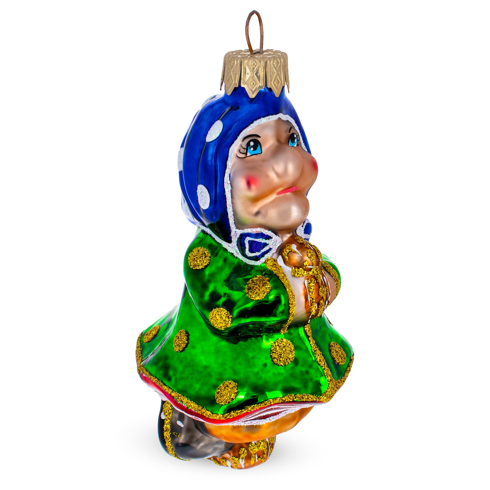 Baba Yaga Folk Tale Character Glass Christmas Ornament in Green color Figurine