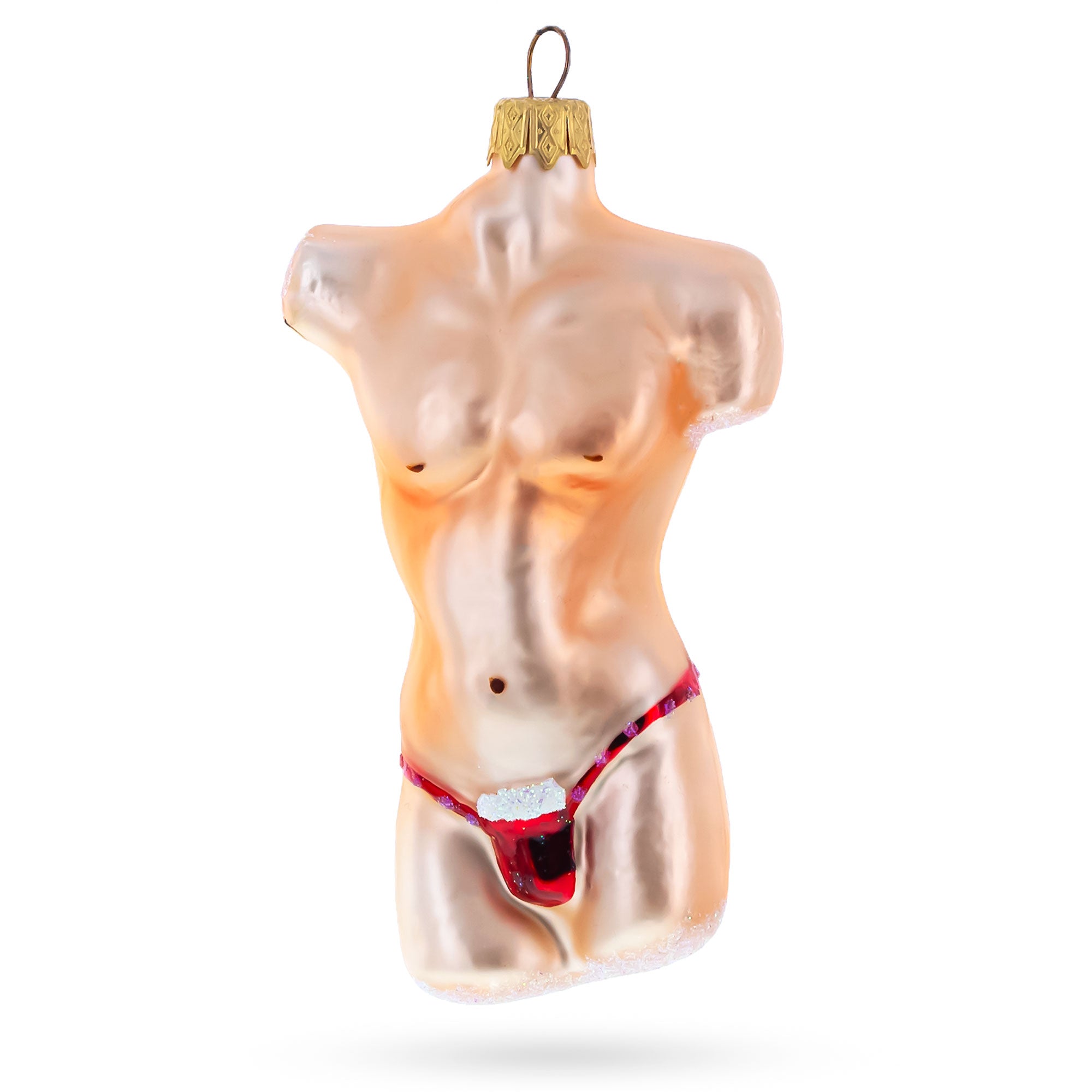 Male Torso Glass Christmas Ornament in Pink color Figurine