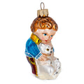 Boy Hugging White Cat Glass Christmas Ornament in Silver color Figurine