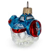 Blue Airplane in the Skies Glass Christmas Ornament in Blue color,  shape